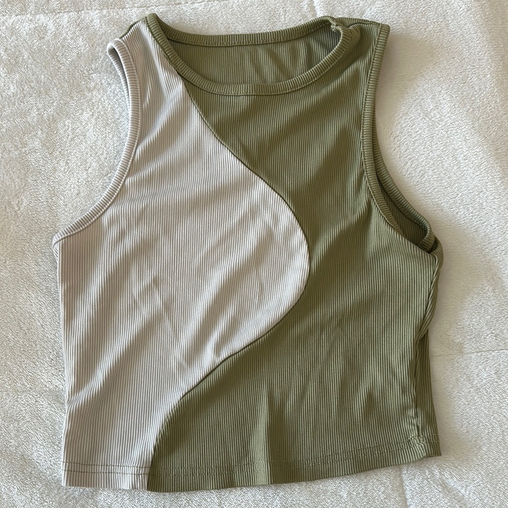 Olive and Cream Sleeveless Top